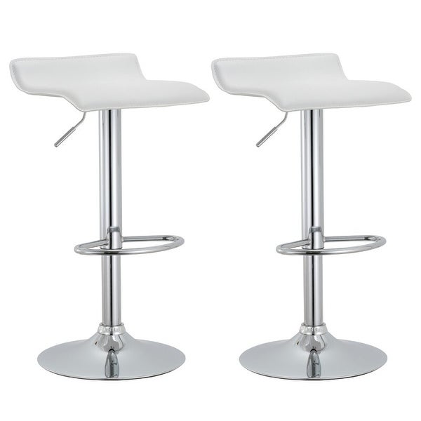 Adjustable Stool in White PU Leather and Stainless Steel Base Set of 2