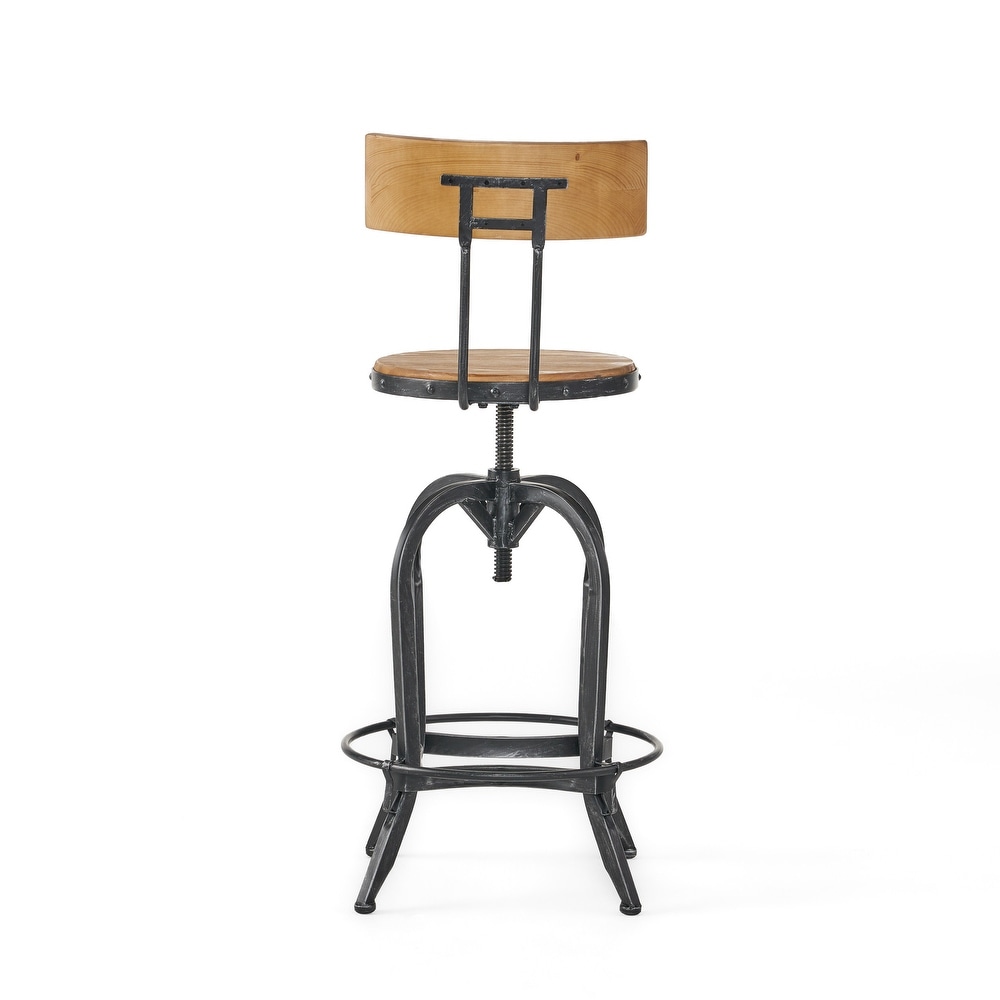 Stirling Adjustable Wood Backed Bar Stool by Christopher Knight Home