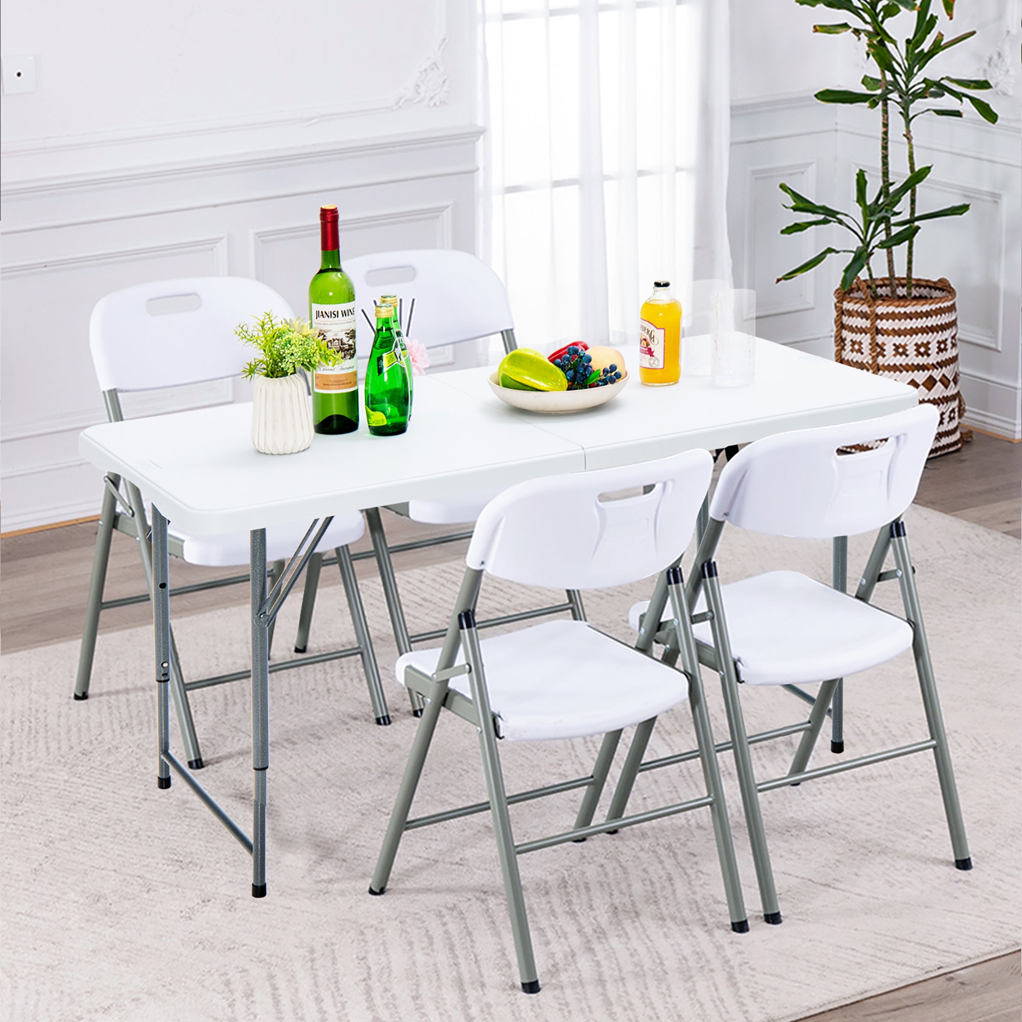 Costway Folding Table Portable Bi-fold Picnic Dining Table w/ 3-Level Height Adjustment