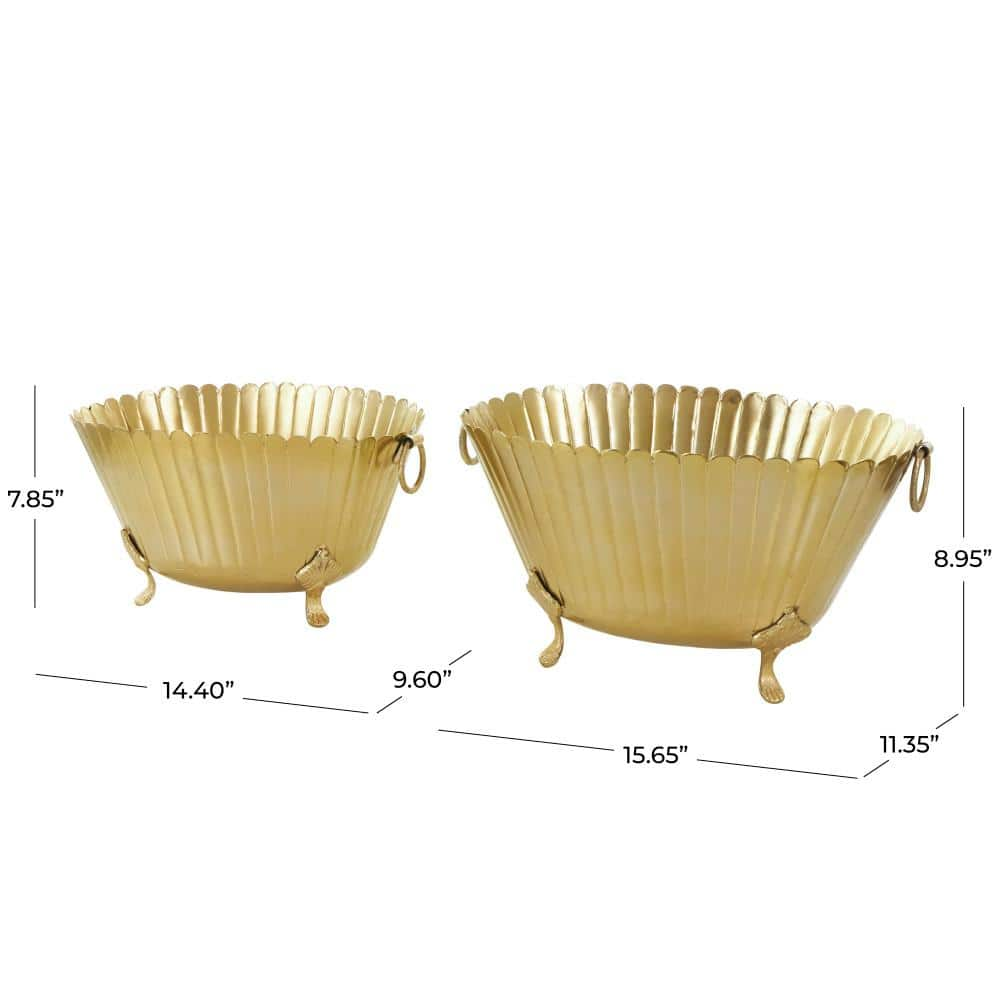 Litton Lane 9 in. and 8 in. Small Gold Metal Planter (2-Pack) 045631