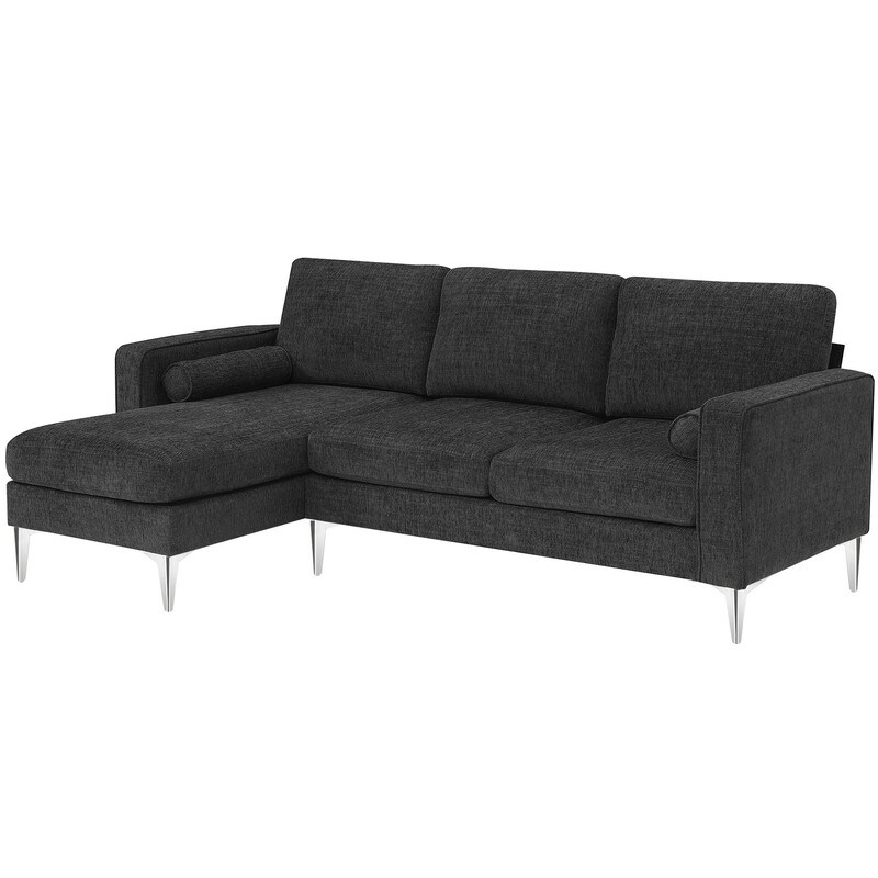 Convertible Chenille Fabric Sectional Sofa with Chaise and Pillows