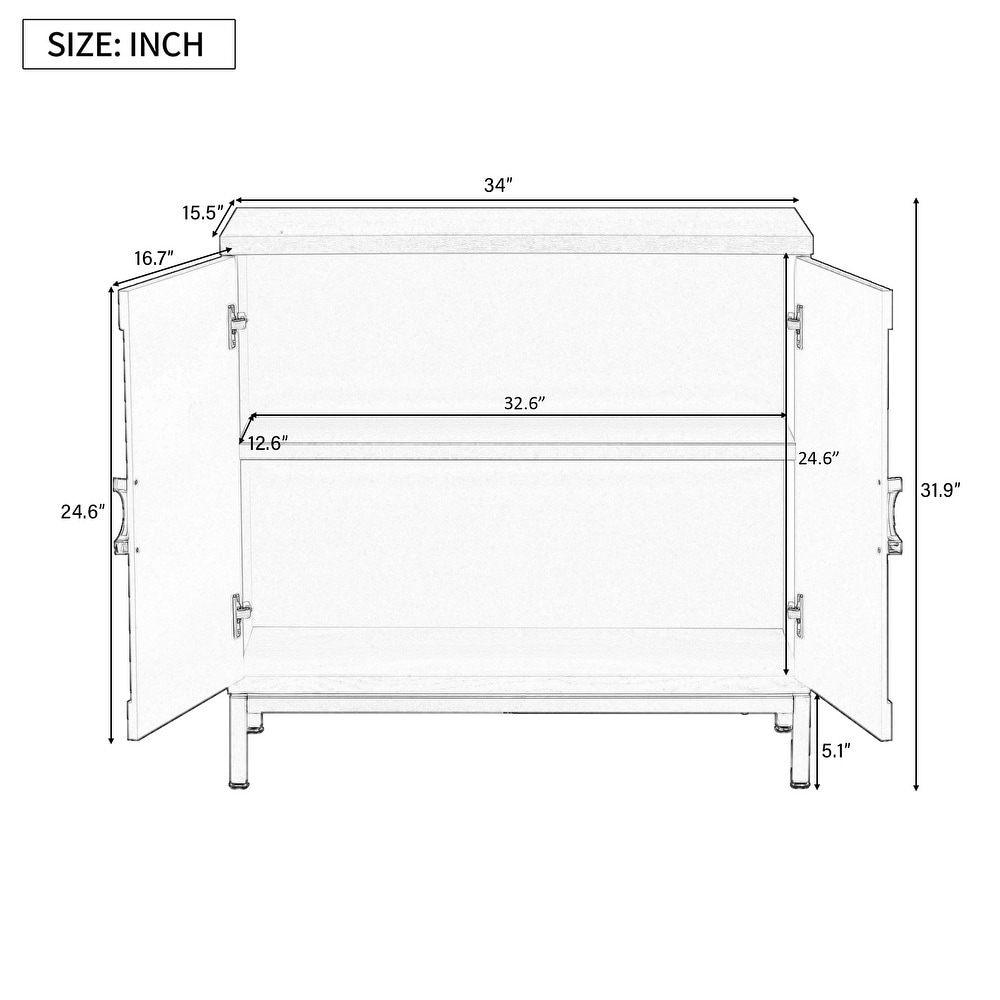 Simple Storage Cabinet Accent Sideboard with Solid Wood Veneer and Metal Leg Frame for Living Room  Entryway  Dining Room