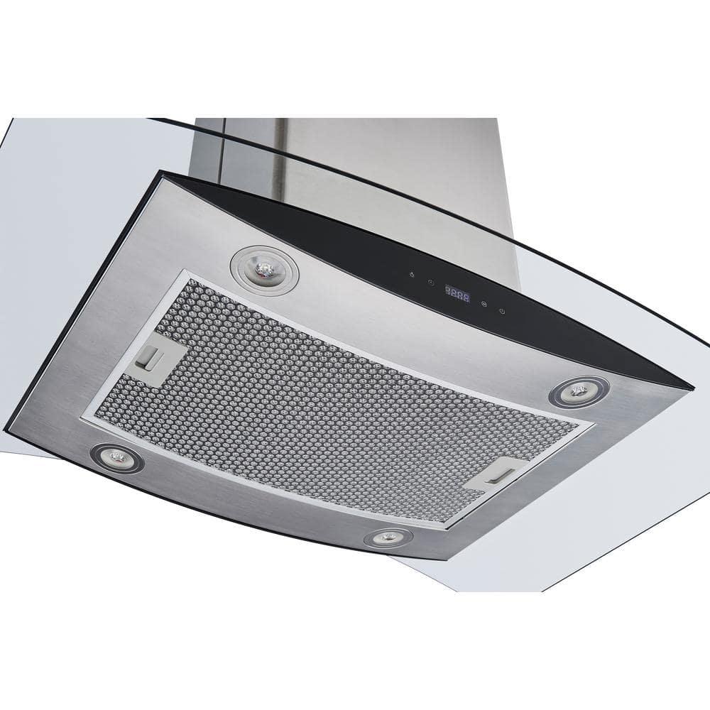 Winflo 36 in 475 CFM Convertible Island Mount Range Hood in Stainless Steel and Glass with Touch Control and Carbon Filters