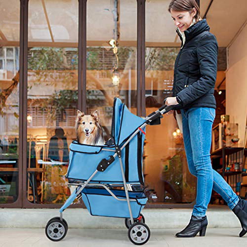 Bestpet Pet Stroller for Medium and Small Dogs， Foldable， 3 Wheels， Waterproof， Blue