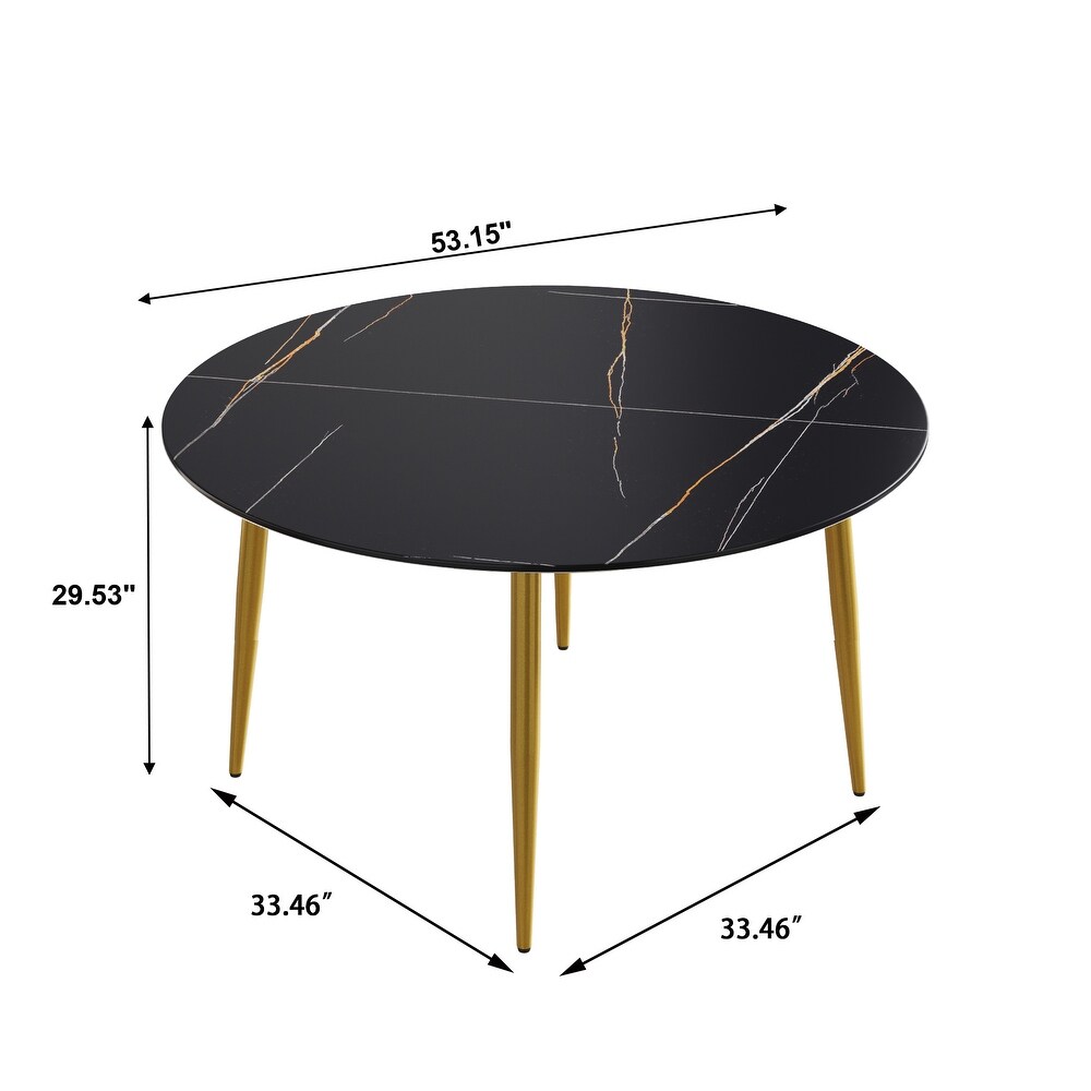 Round Marble Dining Table  Sintered Stone Table Top with Metal Legs