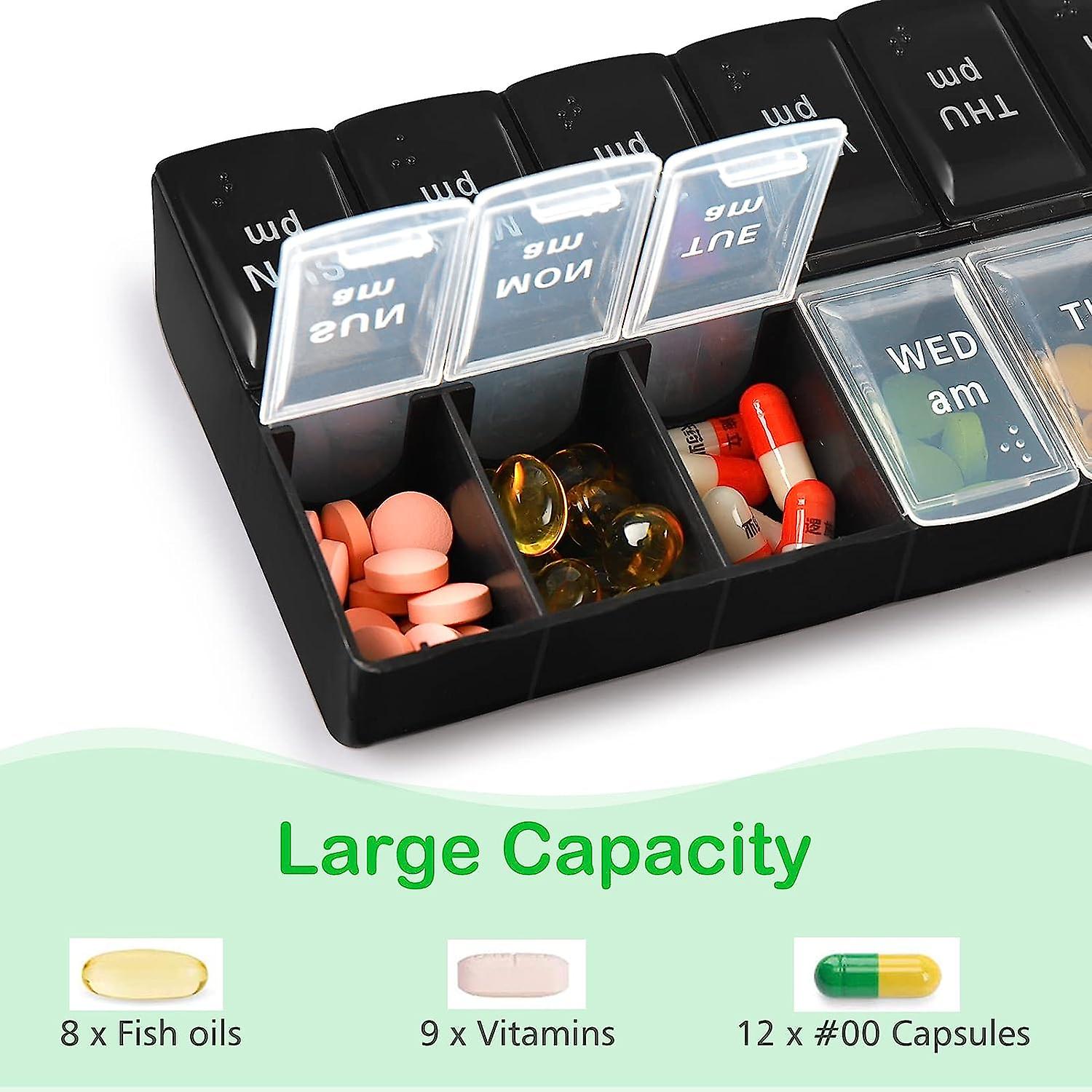 7 Day Weekly Pill Organizerlarge Am Pm Pill Case 2 Times A Dayday Night Pill Box Twice A Day， Daily Medicine Organizer For Vitamin， Pill Container Hol