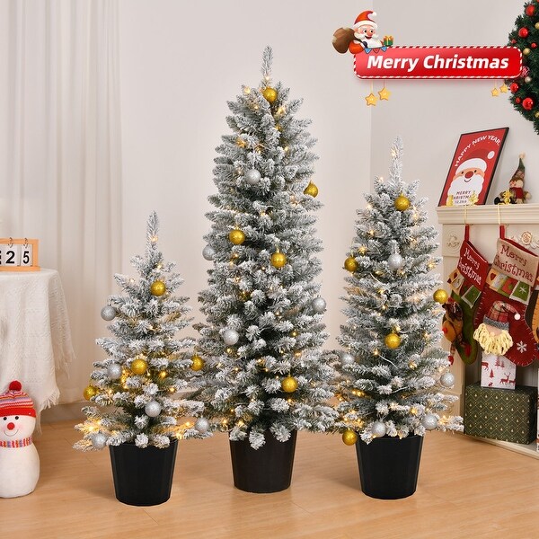 3 Set (3/4/5 Ft) Snow Flocked Artificial Christmas Trees with Warm Lights