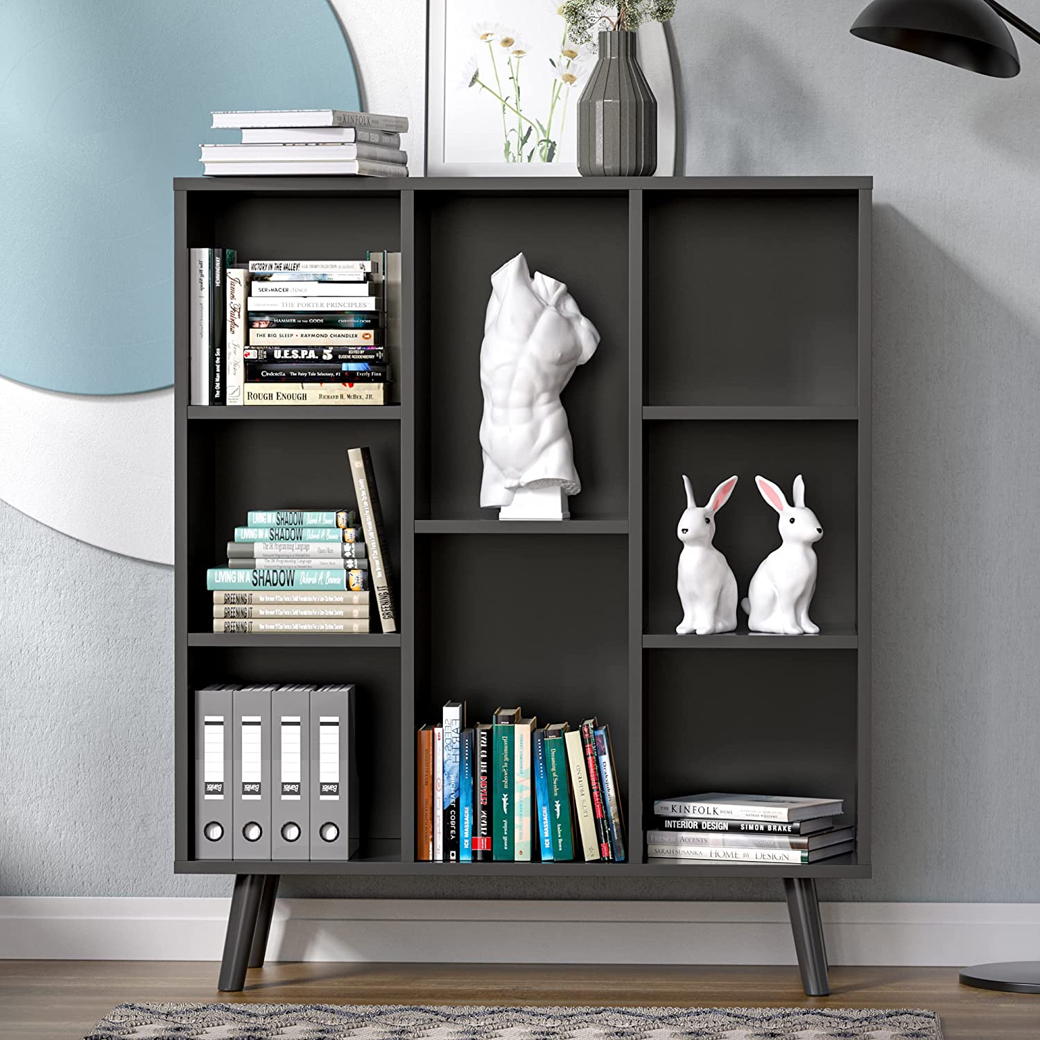 Small Freestanding Bookshelf 8 Storages Wood Book Shelves with Anti-Tilt Device for Bedroom, Office, Living Room