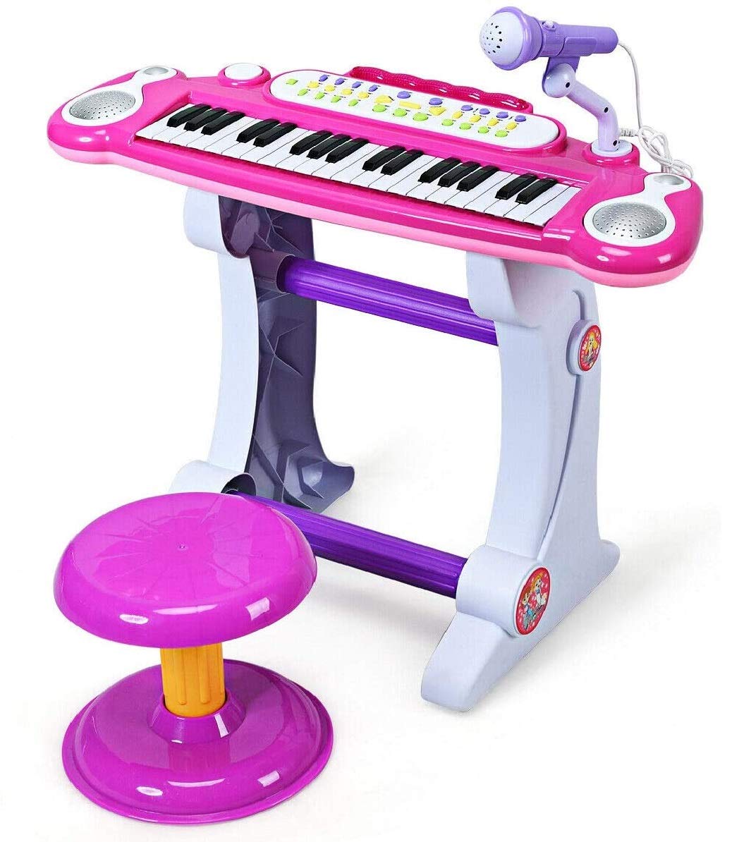 Costzon Electronic Keyboard 37-Key Piano, Musical Piano w/Record and Playback for Kids, Working Microphone & Stool