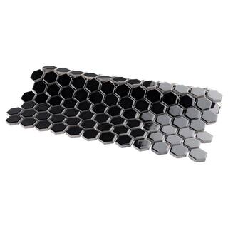 Merola Tile Metro 1 in. Hex Glossy Black 10-14 in. x 11-78 in. Porcelain Mosaic Tile (8.6 sq. ft.Case) FXLMHB