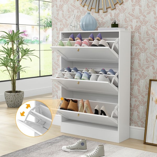 12-18 Pair Shoe Storage Cabinet Space Saving White - - 35743468