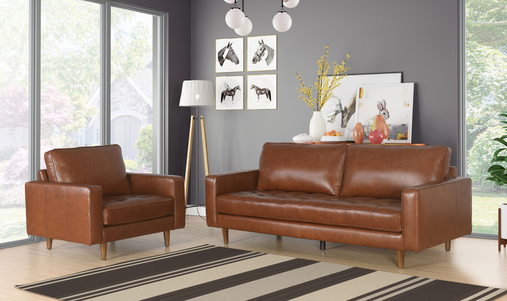 Hammond Leather 2 Piece Sofa and Armchair Set   Midcentury   Living Room Furniture Sets   by Abbyson Living  Houzz