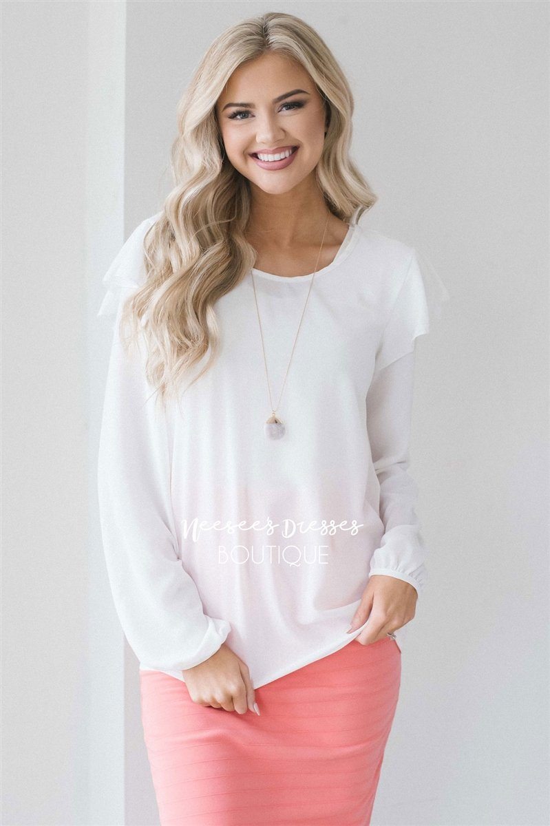 White Double Ruffle Sleeve Blouse