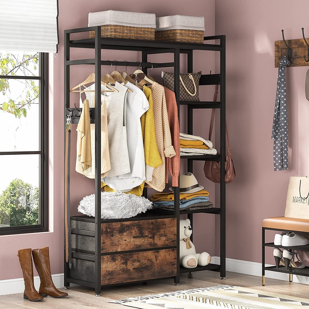 Freestanding Closet Organizer  Clothes Rack with Drawers and Shelves  Heavy Duty Garment Rack