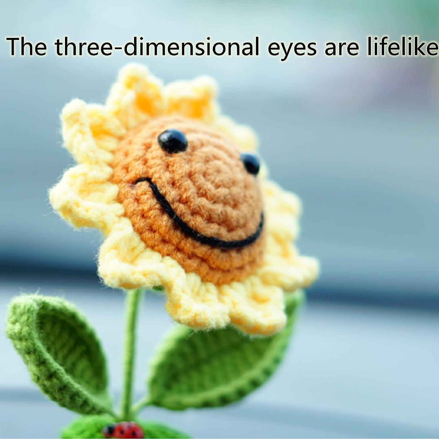 Sunflower Car Accessories Dashboard Decorations， Crochet Smiley Shaking Sun Flowers Bobblehead Dashboard Car Decor For Women， (handmade Knitted)