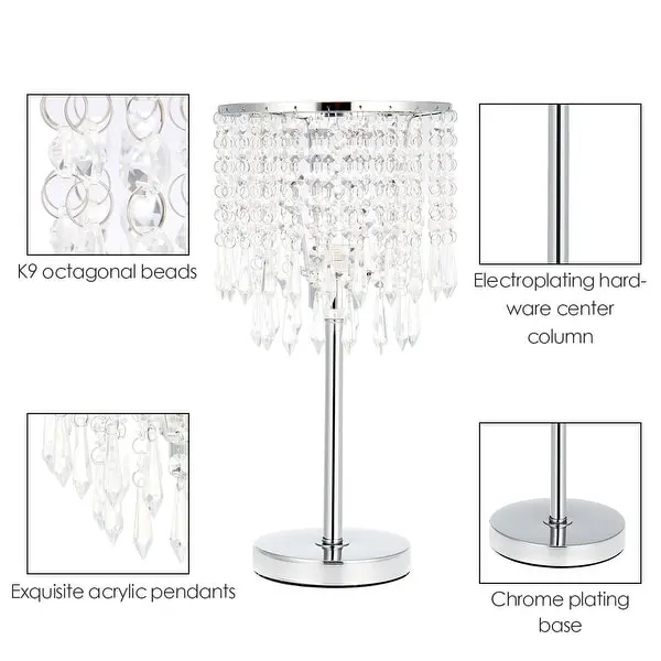 16.5''H Chrome Nightstand Crystal Table Lamp， Elegant Desk Lamp (Bulb NOT Include）