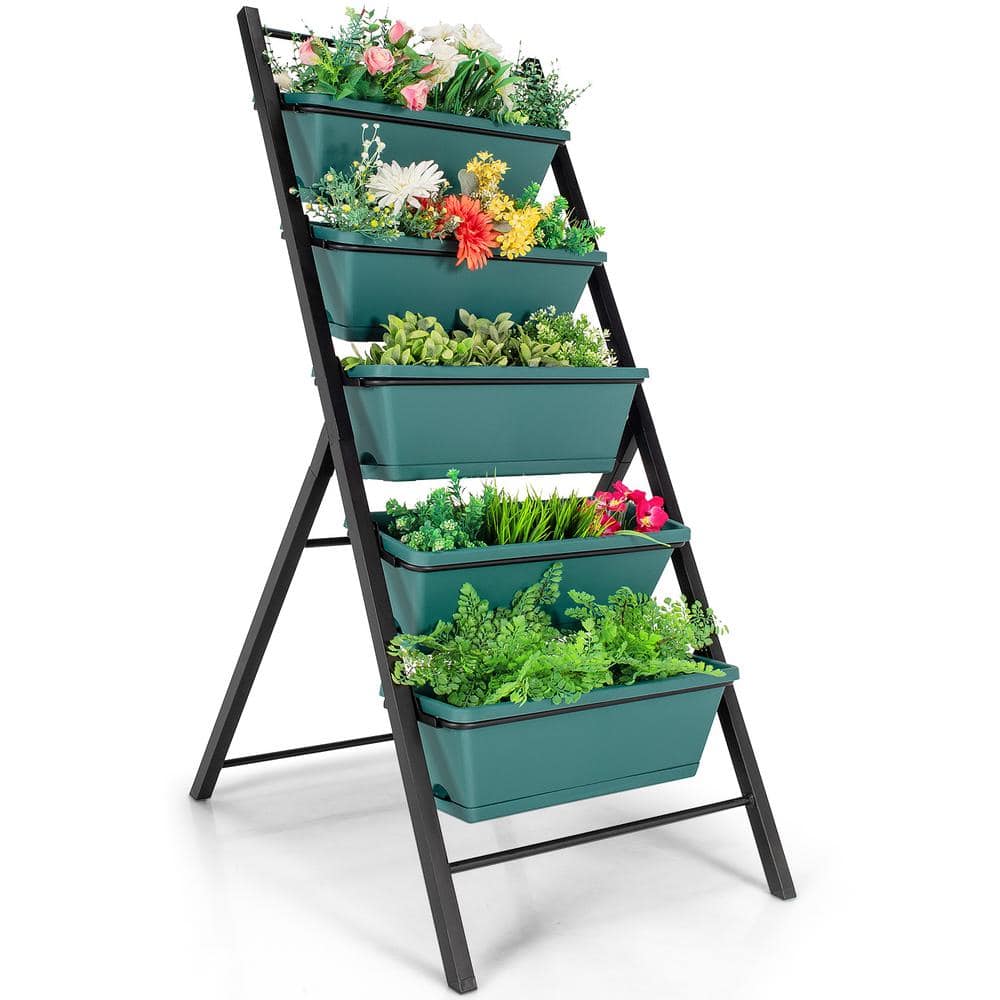 HONEY JOY 5-Tier Vertical Herb Garden Planter Box Outdoor Elevated Raised Bed Green TOPB005428