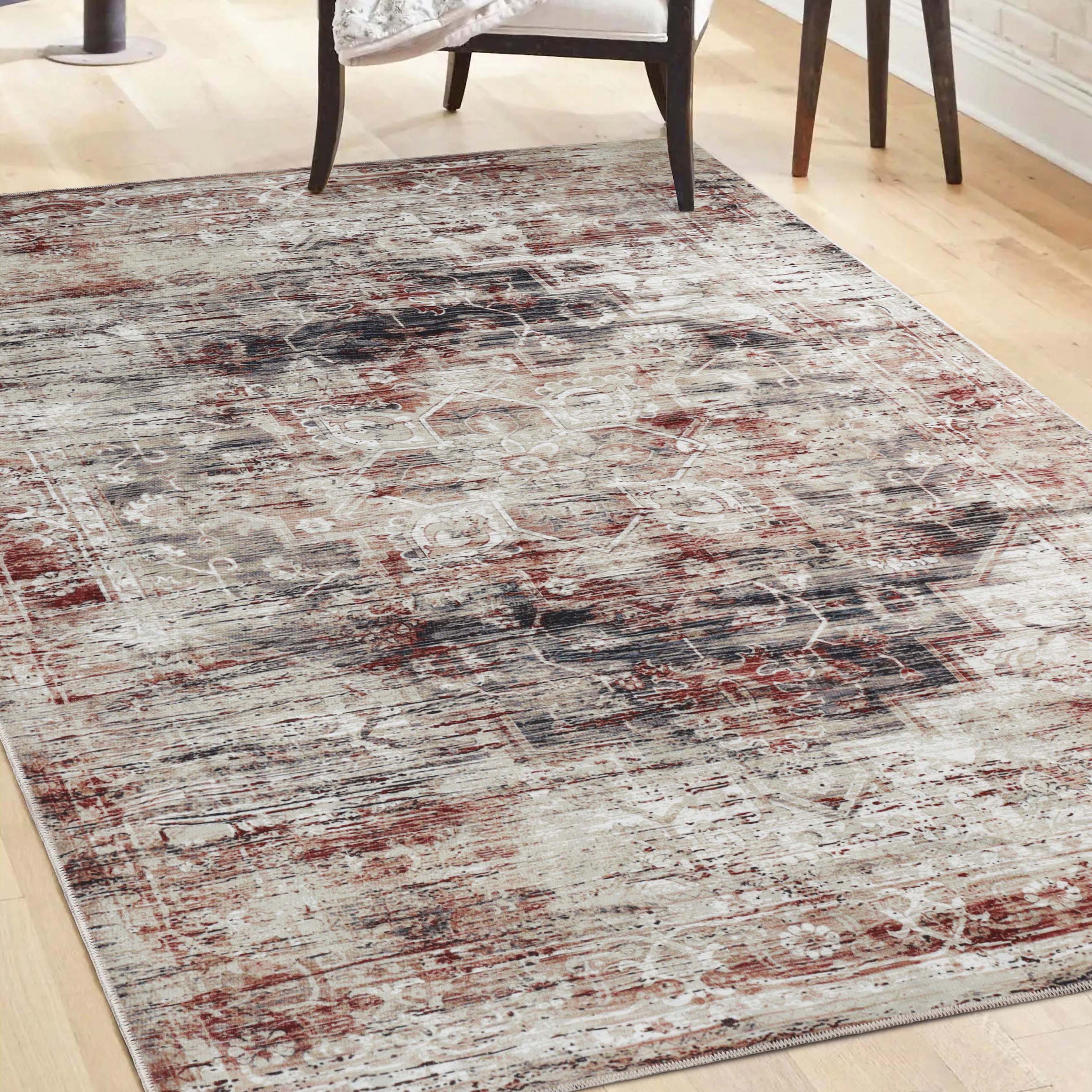 Superior Canary Washable Abstract Medallion Large Area Rug, 5x7