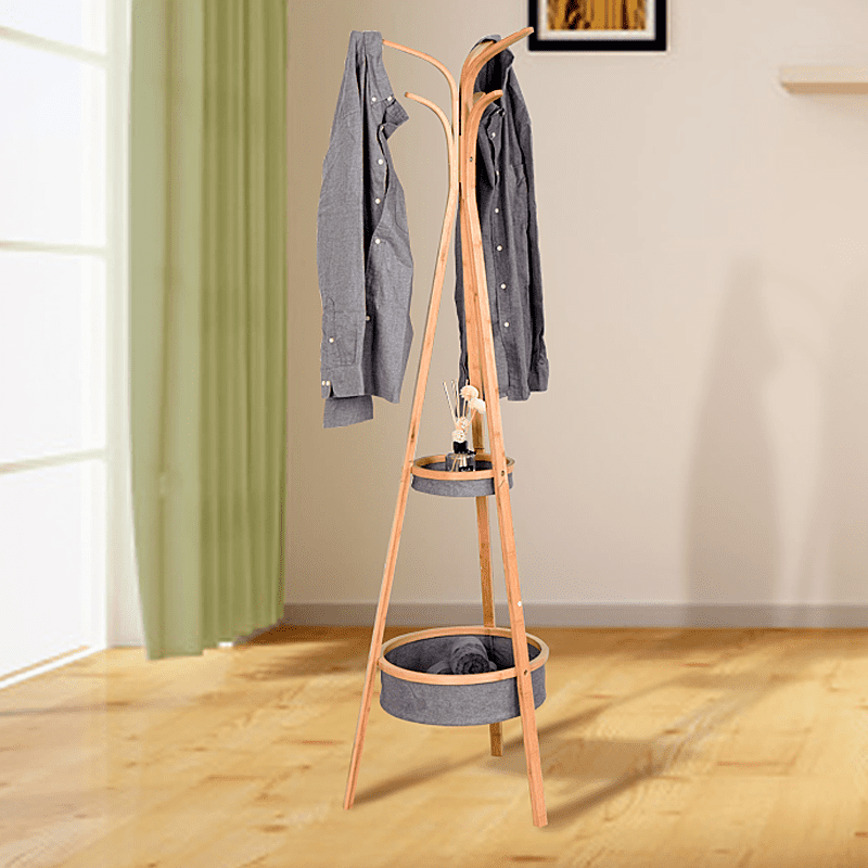 SUGIFT Bamboo Coat Rack with Storage Rack Living Room Bedroom Φ15.1 x 66.9 inch