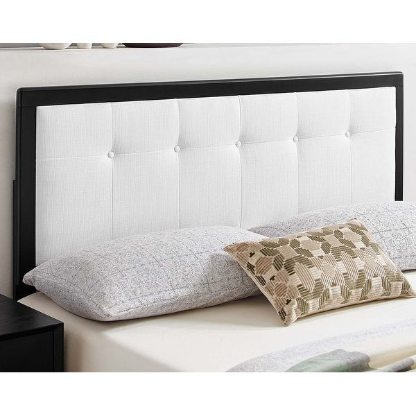 Marlin Traditional White Fabric Button Tufted King Size Black Wooden Headboard - - 32157991