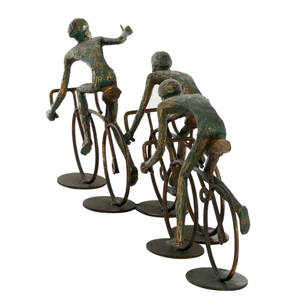 Bronze Polystone People Sculpture with Bike   20 x 5 x 8