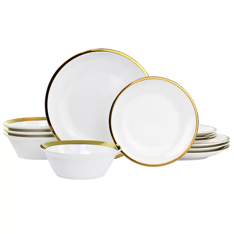 Gibson Home Premier Gold Fine Ceramic 12 Piece Dinnerware Set