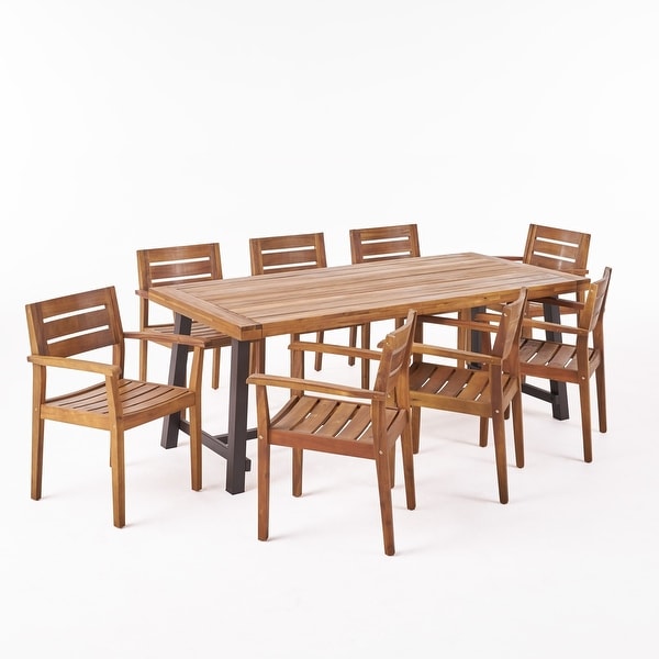 Balfour Outdoor 8 Seater Acacia Wood Dining Set by Christopher Knight Home