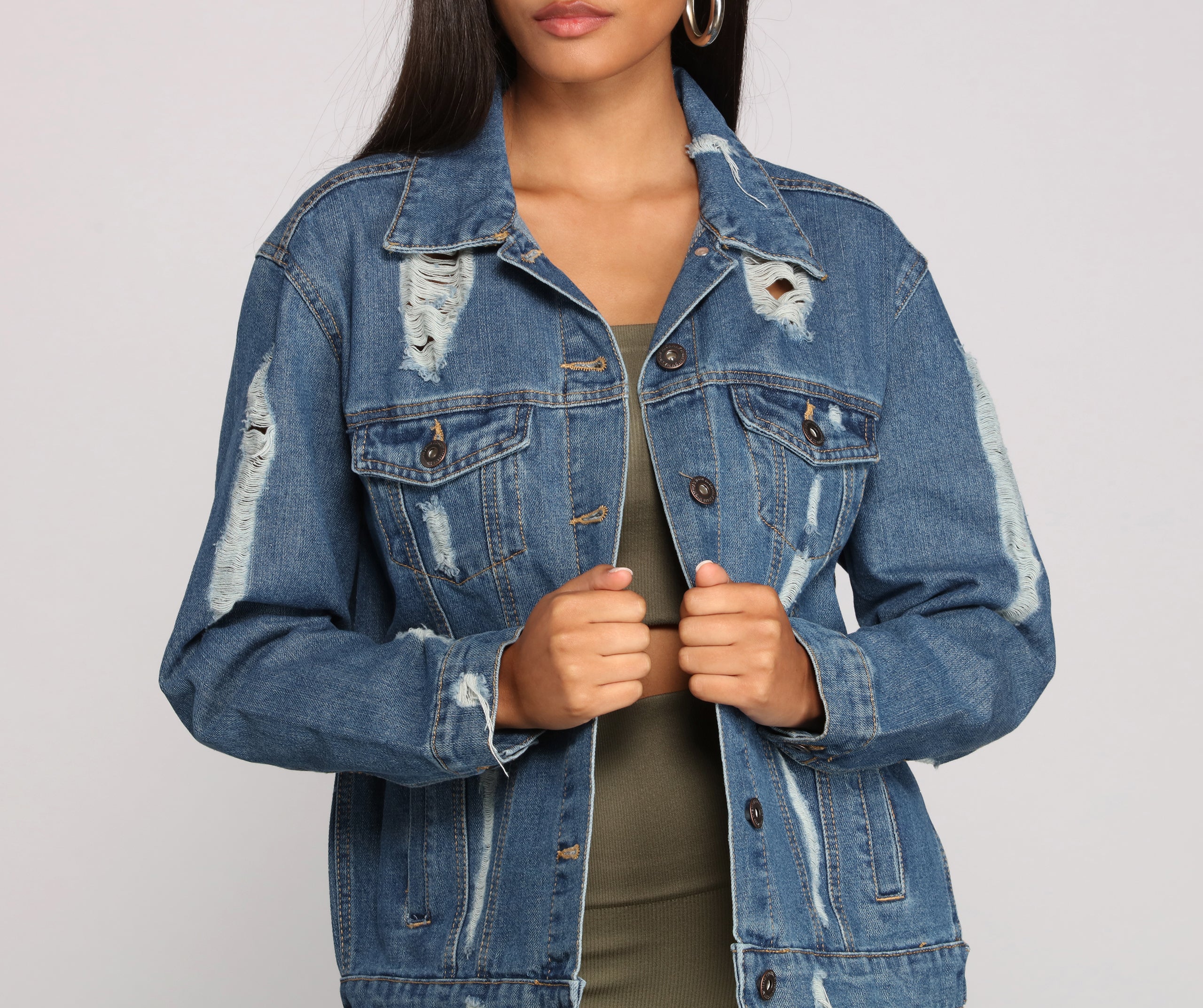 Edgy Everyday Destructed Denim Jacket