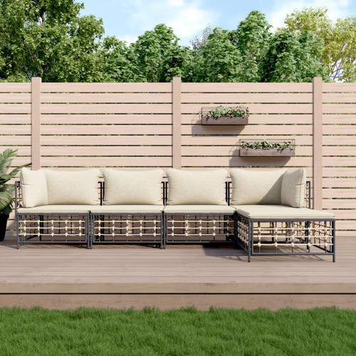 vidaXL Patio Furniture Set 5 Piece Sofa with Cushions Anthracite Poly Rattan   Tropical   Outdoor Sofas   by vidaXL LLC  Houzz