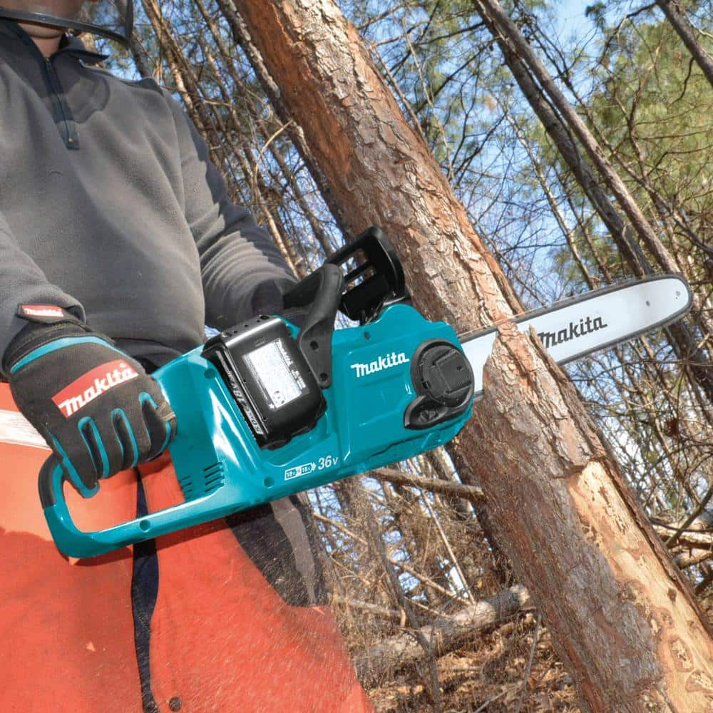 Makita 18-Volt X2 (36-Volt) LXT Lithium-Ion Brushless Battery 16 in. Chain Saw Kit with 4 Batteries (5.0 Ah) XCU04PT1