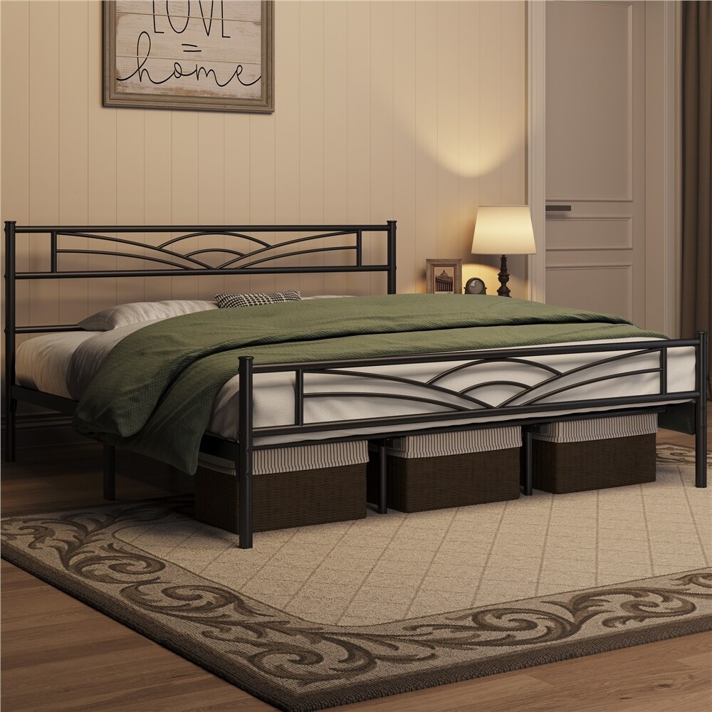 Yaheetech Metal Platform Bed Frame with Underbed Storage Bed Frame with Cloud inspired Design Headboard