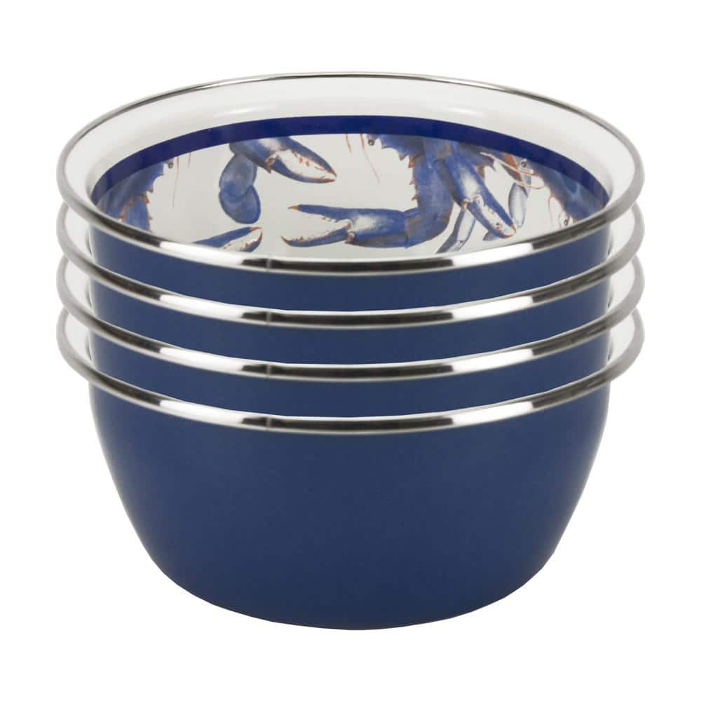 Golden Rabbit Blue Crab 3-cup Enamelware Salad Bowl Set of 4 SE61S4