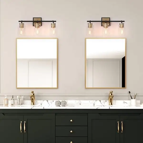 Modern Farmhouse Bathroom Vanity Light Black Gold Cylinder Glass Wall Sconce