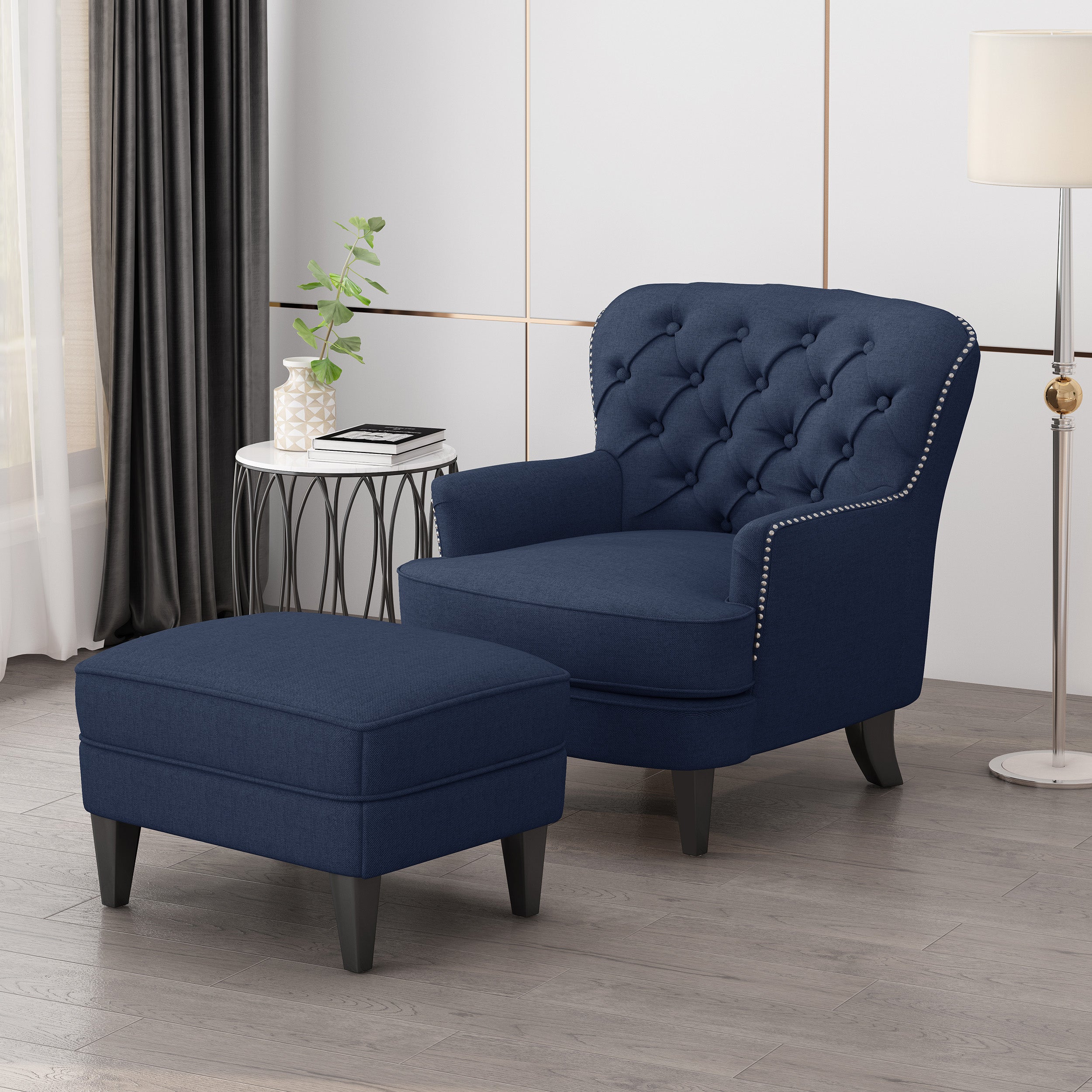 Jaxen Contemporary Tufted Fabric Club Chair and Ottoman Set