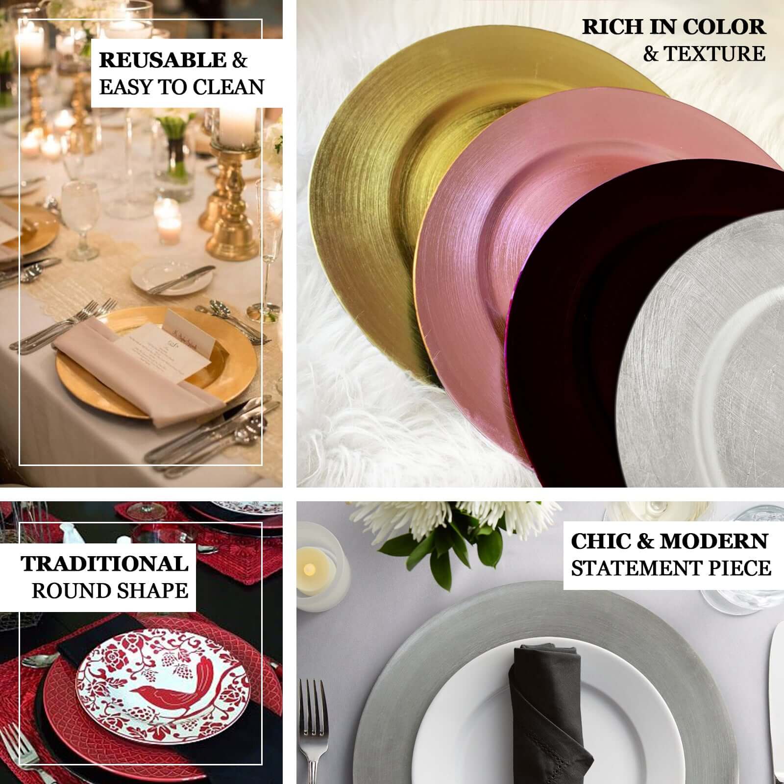 6 Pack Metallic Gold Round Acrylic Plastic Charger Plates, Dinner Party Table Decor 13