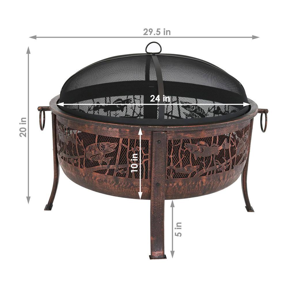 Sunnydaze Decor 30 in. x 25 in. Steel Northwoods Fishing Wood Burning Fire Pit with Spark Screen KF-NFFP31