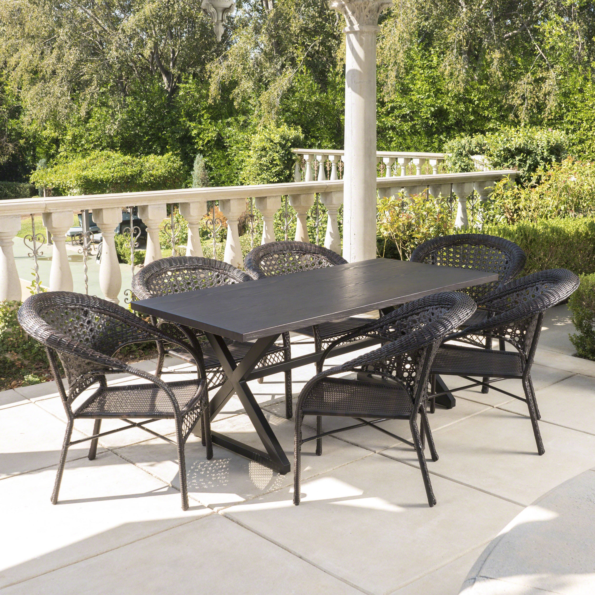 Solloom Outdoor 7 Piece Multi-brown Wicker Dining Set with Brown Aluminum Table