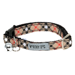 The Worthy Dog Bias Plaid Tan Cat Collar