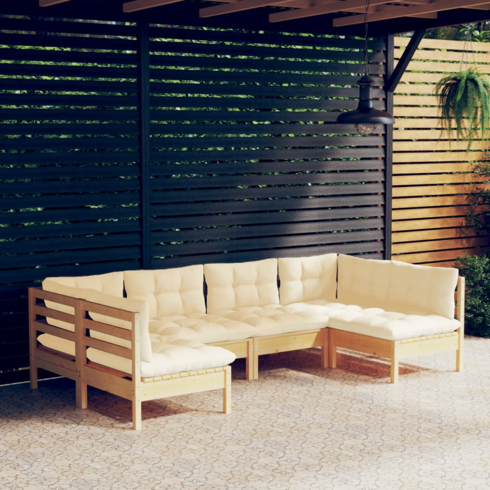 vidaXL Solid Pinewood Patio Lounge Set 6 Piece with Cushions Honey Brown Sofa   Transitional   Outdoor Sofas   by vidaXL LLC  Houzz