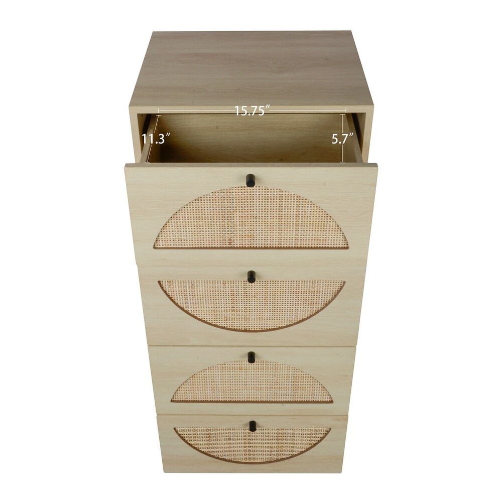 Natural rattan Cabinet with 4 drawers，Suitable for living room  bedroom and study，Diversified storage