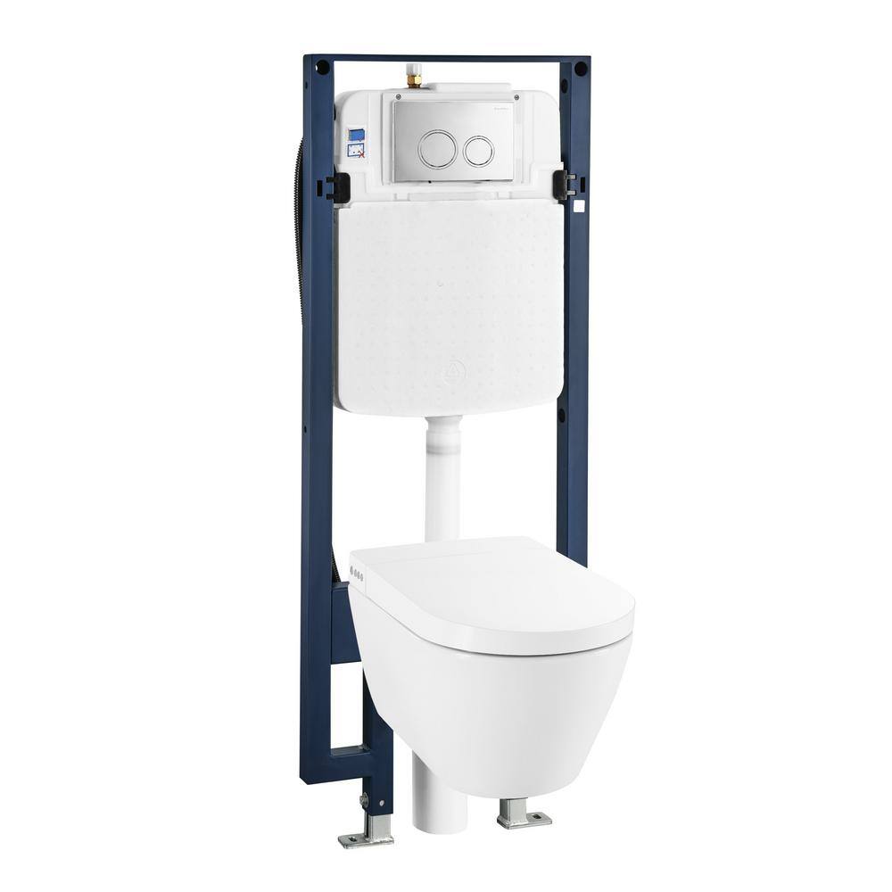 Swiss Madison Hugo Wall-Hung 1-piece 0.81.1 GPF Dual Flush Elongated Smart Toilet with Bidet Bundle in. Glossy White Seat Included SM-STK0805PS