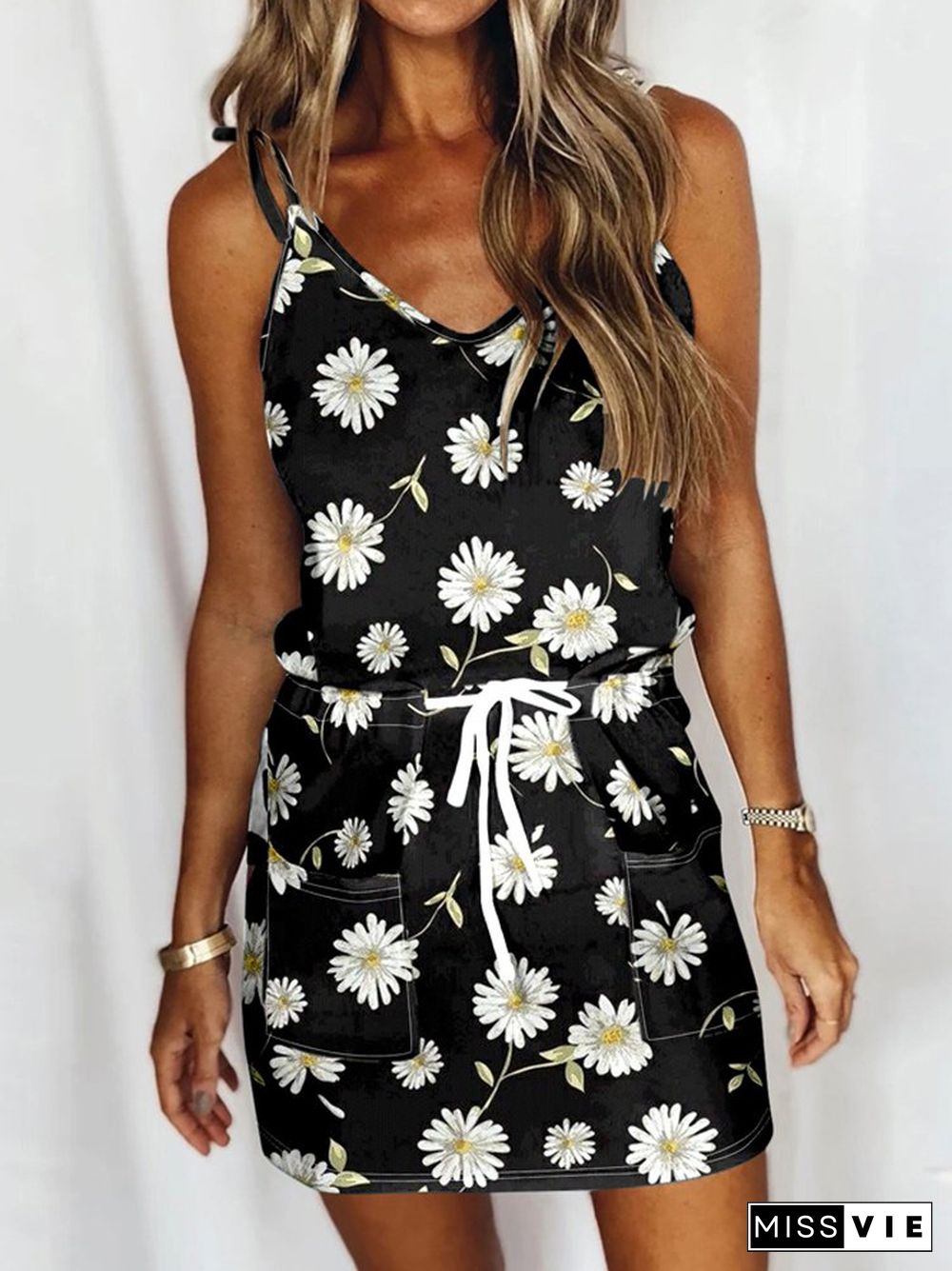 Floral Casual Loosen Sleeveless Knitting Dresses