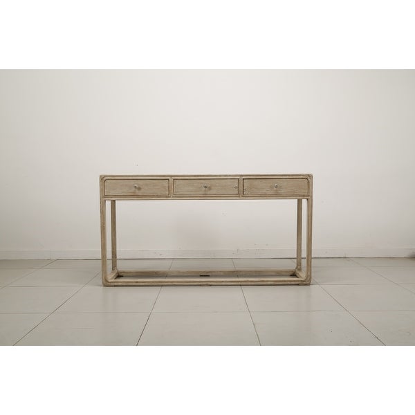 Artissance Reclaimed Peking Console Table With 3 Drawers and Weathered White Wash Finish， 34 Inch Tall