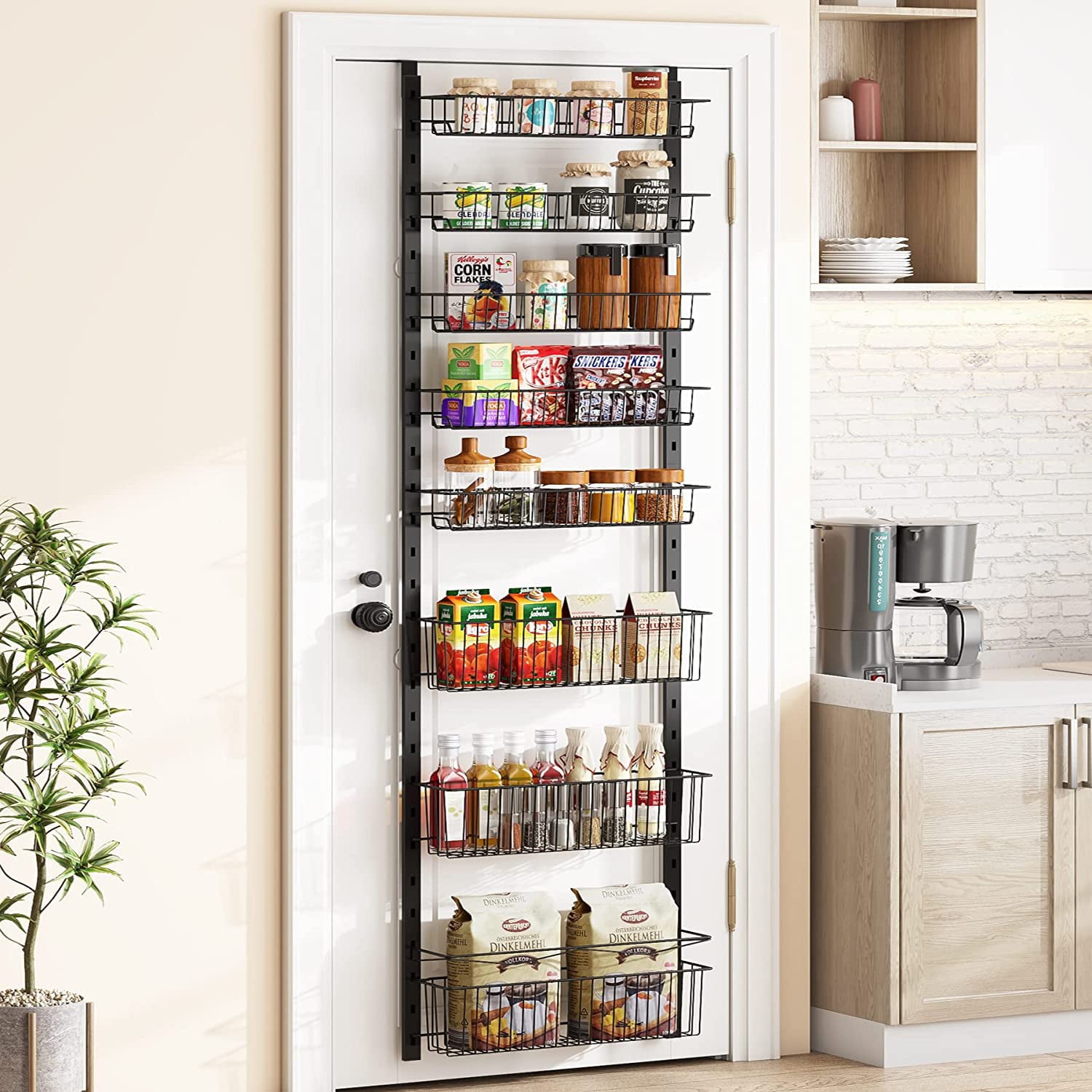 Over the Door Pantry Organizer， 8-Tier Pantry Door Organizer with Adjustable Baskets for Kitchen Pantry