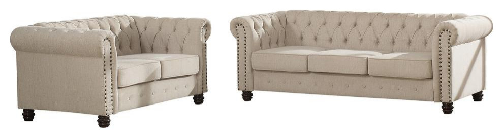 Best Master Venice 2 Pc Fabric Upholstered Sofa  ampLoveseat Set In Beige   Traditional   Living Room Furniture Sets   by BisonOffice  Houzz