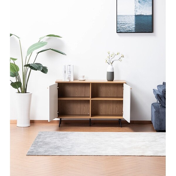 Light Brown and White Storage Console Cabinet Table