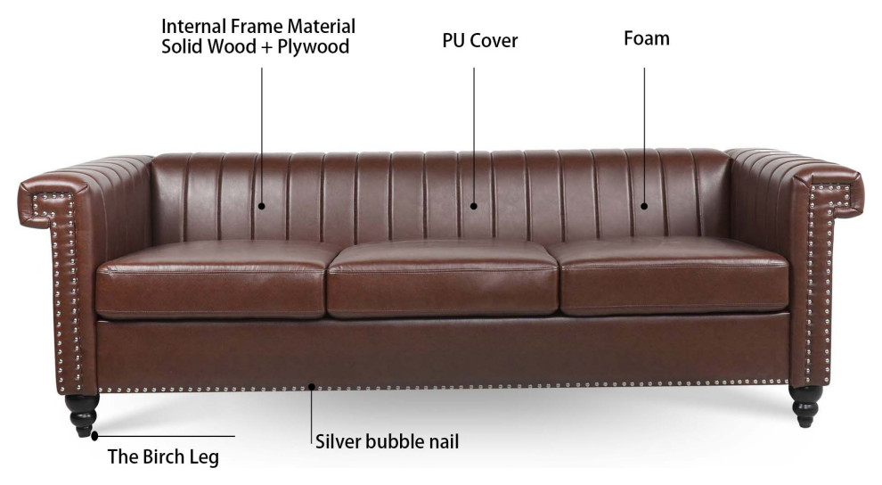 83 quotFaux leather Square Arm Sofa with Nailhead Trim   Traditional   Sofas   by AquaView Inc  Houzz