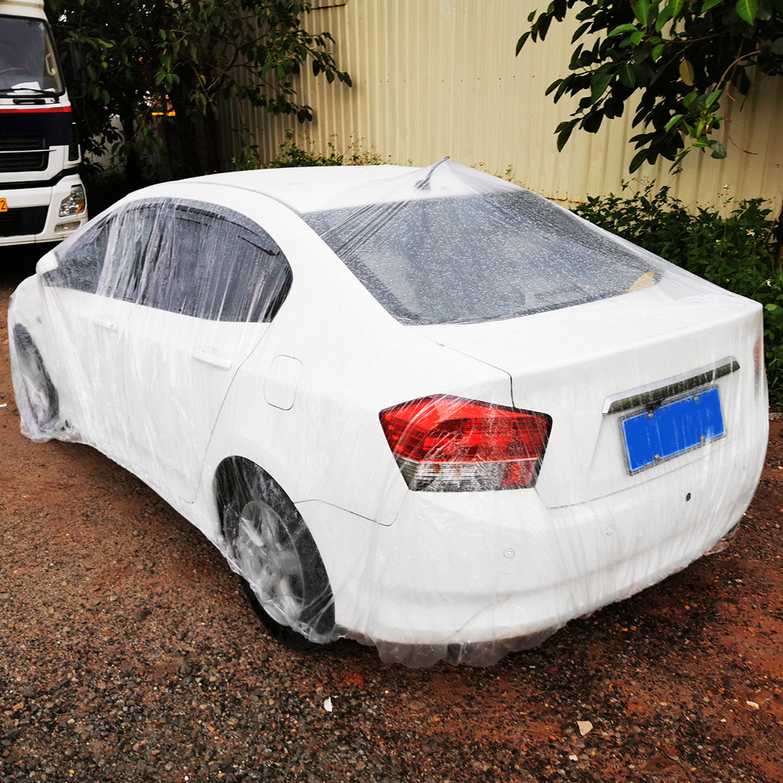 Disposable Plastic Car Cover Shield Rain Snow Hail Dust Universal White for Car SUV