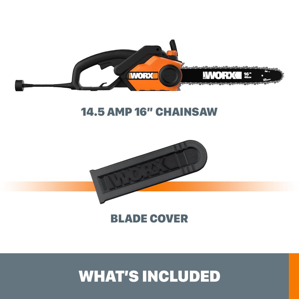 16 in. 15 amp Chainsaw， Tool-free Tensioning and Chain Brake