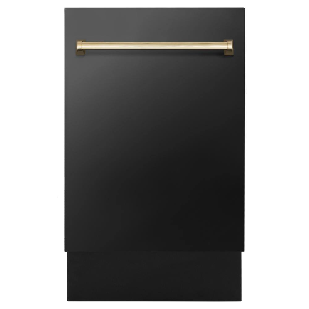 ZLINE Kitchen and Bath Autograph Edition 18 in. Top Control 8-Cycle Tall Tub Dishwasher w 3rd Rack in Black Stainless Steel  Gold DWVZ-BS-18-G